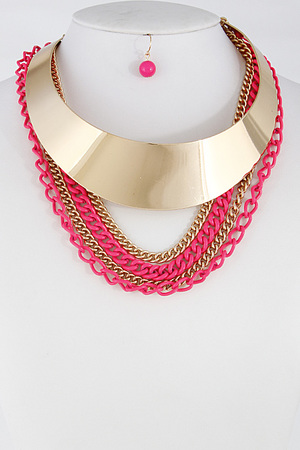 Solid Statement Necklace With Chain Layers Set 6CCC6